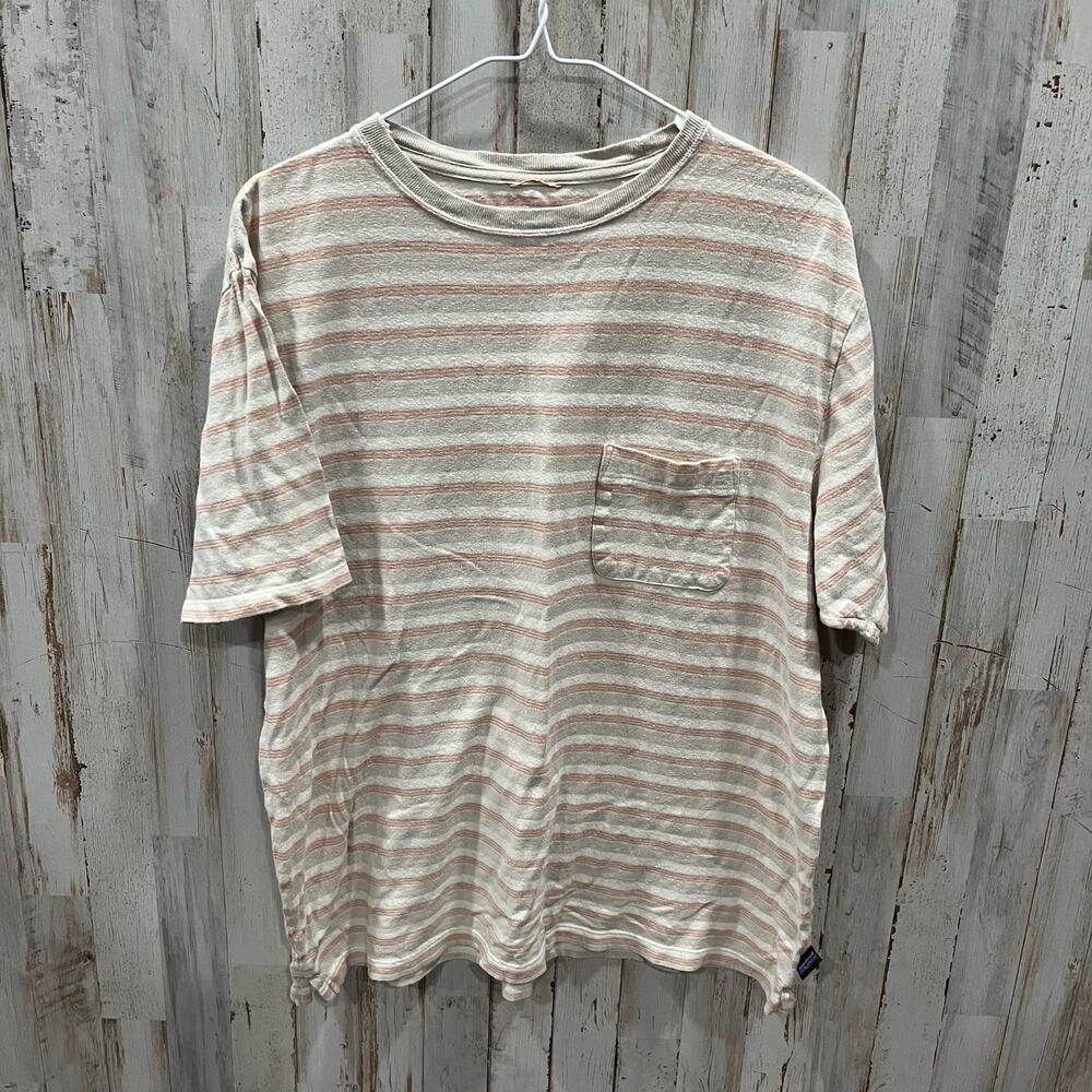 Patagonia Men's Short Sleeve Striped Pocket Tee - Cream & Light Pink